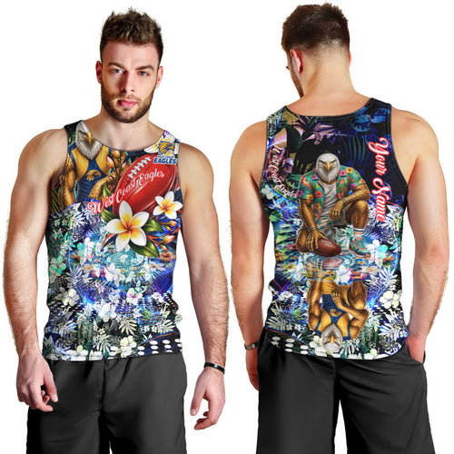 Personalized West Coast Eagles Football Men Tank Top Tropical Hibiscus Flowers - Pacific Fusion Style