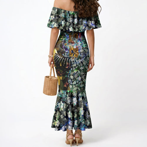 Personalized West Coast Eagles Football Mermaid Dress Tropical Hibiscus Flowers - Pacific Fusion Style