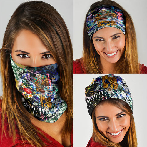 Personalized West Coast Eagles Football Neck Gaiter Tropical Hibiscus Flowers - Pacific Fusion Style