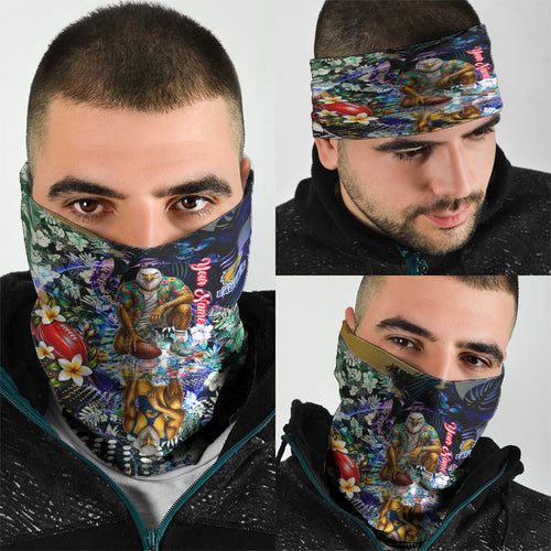 Personalized West Coast Eagles Football Neck Gaiter Tropical Hibiscus Flowers - Pacific Fusion Style
