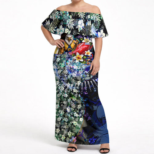 Personalized West Coast Eagles Football Off Shoulder Maxi Dress Tropical Hibiscus Flowers - Pacific Fusion Style