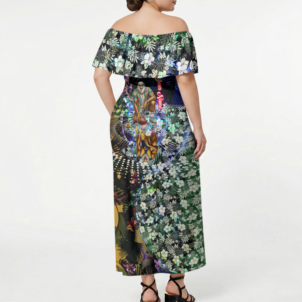 Personalized West Coast Eagles Football Off Shoulder Maxi Dress Tropical Hibiscus Flowers - Pacific Fusion Style