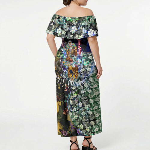 Personalized West Coast Eagles Football Off Shoulder Maxi Dress Tropical Hibiscus Flowers - Pacific Fusion Style