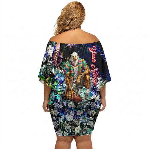 Personalized West Coast Eagles Football Off Shoulder Short Dress Tropical Hibiscus Flowers - Pacific Fusion Style