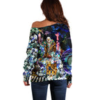 Personalized West Coast Eagles Football Off Shoulder Sweater Tropical Hibiscus Flowers - Pacific Fusion Style