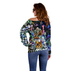 Personalized West Coast Eagles Football Off Shoulder Sweater Tropical Hibiscus Flowers - Pacific Fusion Style