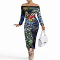 Personalized West Coast Eagles Football Off The Shoulder Long Sleeve Dress Tropical Hibiscus Flowers - Pacific Fusion Style