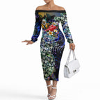 Personalized West Coast Eagles Football Off The Shoulder Long Sleeve Dress Tropical Hibiscus Flowers - Pacific Fusion Style