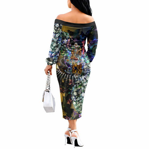 Personalized West Coast Eagles Football Off The Shoulder Long Sleeve Dress Tropical Hibiscus Flowers - Pacific Fusion Style