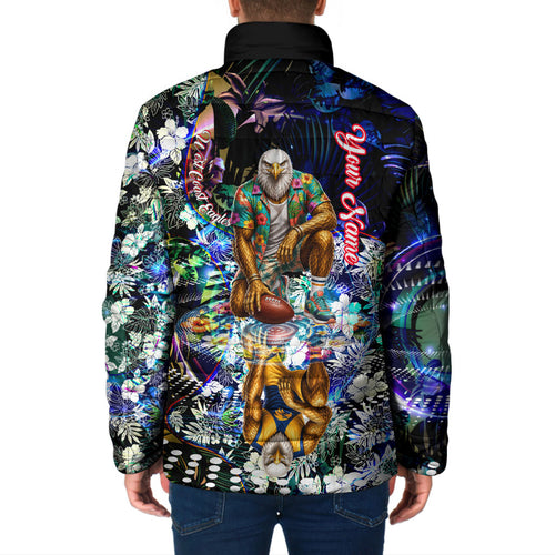 Personalized West Coast Eagles Football Padded Jacket Tropical Hibiscus Flowers - Pacific Fusion Style
