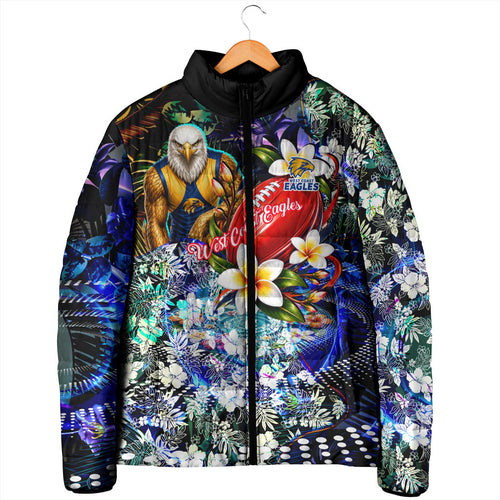 Personalized West Coast Eagles Football Padded Jacket Tropical Hibiscus Flowers - Pacific Fusion Style