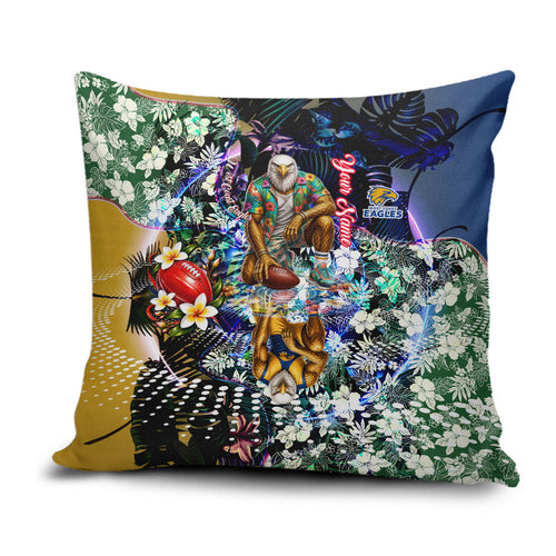Personalized West Coast Eagles Football Pillow Cover Tropical Hibiscus Flowers - Pacific Fusion Style