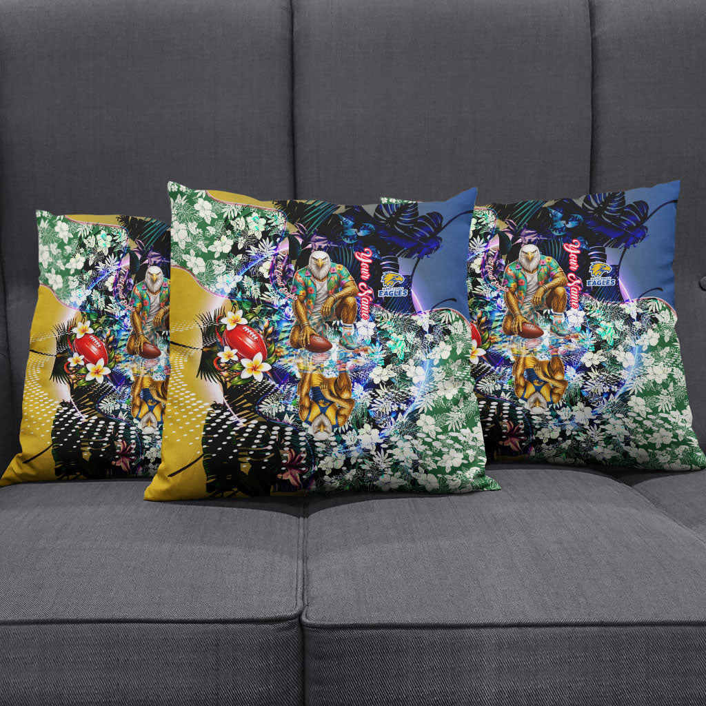 Personalized West Coast Eagles Football Pillow Cover Tropical Hibiscus Flowers - Pacific Fusion Style