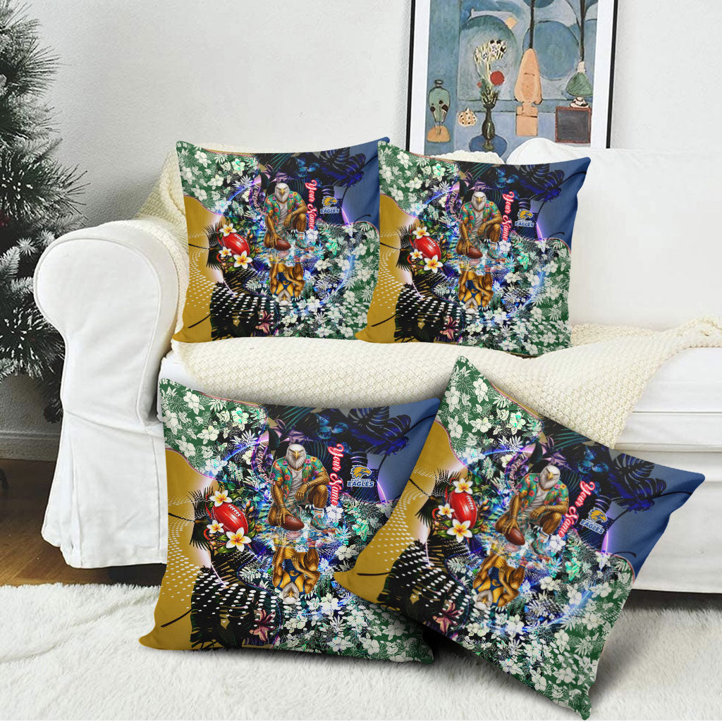 Personalized West Coast Eagles Football Pillow Cover Tropical Hibiscus Flowers - Pacific Fusion Style