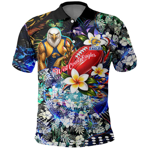 Personalized West Coast Eagles Football Polo Shirt Tropical Hibiscus Flowers - Pacific Fusion Style