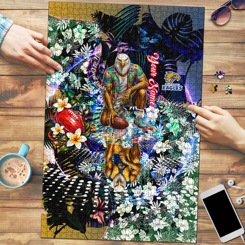Personalized West Coast Eagles Football Puzzle Tropical Hibiscus Flowers - Pacific Fusion Style
