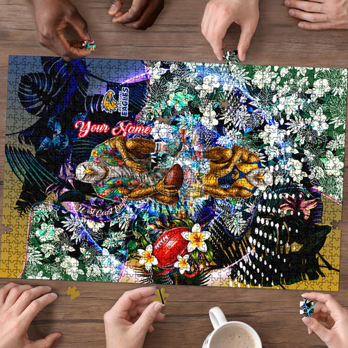 Personalized West Coast Eagles Football Puzzle Tropical Hibiscus Flowers - Pacific Fusion Style
