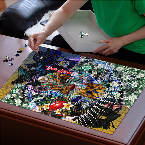 Personalized West Coast Eagles Football Puzzle Tropical Hibiscus Flowers - Pacific Fusion Style