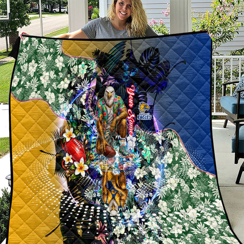 Personalized West Coast Eagles Football Quilt Tropical Hibiscus Flowers - Pacific Fusion Style
