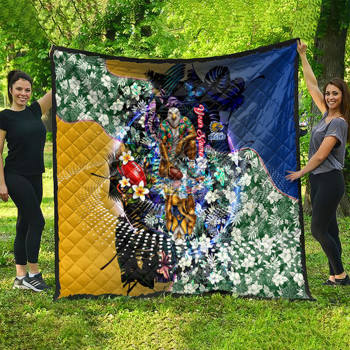 Personalized West Coast Eagles Football Quilt Tropical Hibiscus Flowers - Pacific Fusion Style