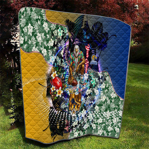 Personalized West Coast Eagles Football Quilt Tropical Hibiscus Flowers - Pacific Fusion Style