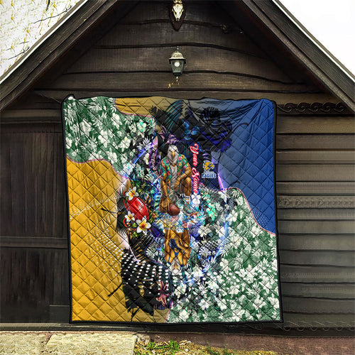 Personalized West Coast Eagles Football Quilt Tropical Hibiscus Flowers - Pacific Fusion Style