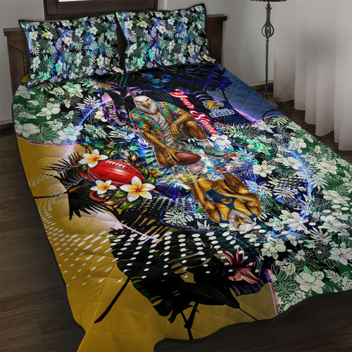 Personalized West Coast Eagles Football Quilt Bed Set Tropical Hibiscus Flowers - Pacific Fusion Style