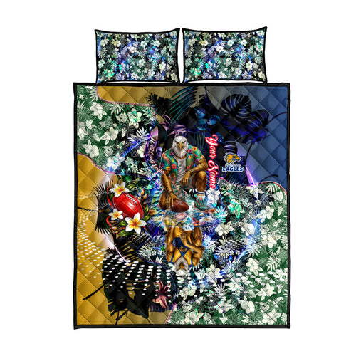 Personalized West Coast Eagles Football Quilt Bed Set Tropical Hibiscus Flowers - Pacific Fusion Style