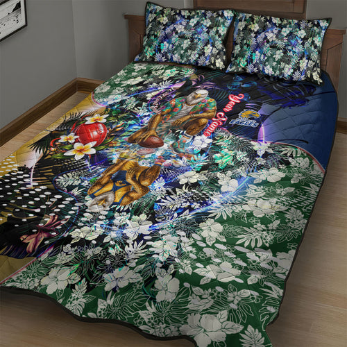 Personalized West Coast Eagles Football Quilt Bed Set Tropical Hibiscus Flowers - Pacific Fusion Style