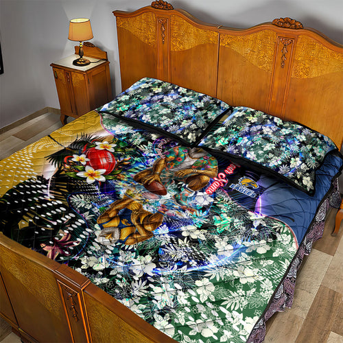 Personalized West Coast Eagles Football Quilt Bed Set Tropical Hibiscus Flowers - Pacific Fusion Style