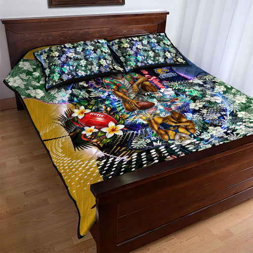 Personalized West Coast Eagles Football Quilt Bed Set Tropical Hibiscus Flowers - Pacific Fusion Style