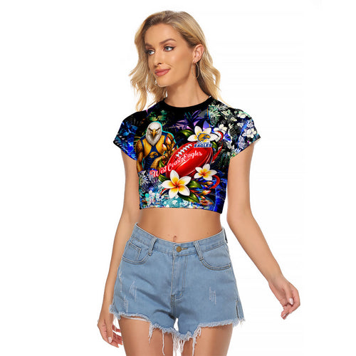 Personalized West Coast Eagles Football Raglan Cropped T Shirt Tropical Hibiscus Flowers - Pacific Fusion Style