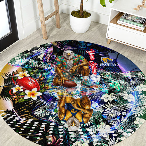 Personalized West Coast Eagles Football Round Carpet Tropical Hibiscus Flowers - Pacific Fusion Style