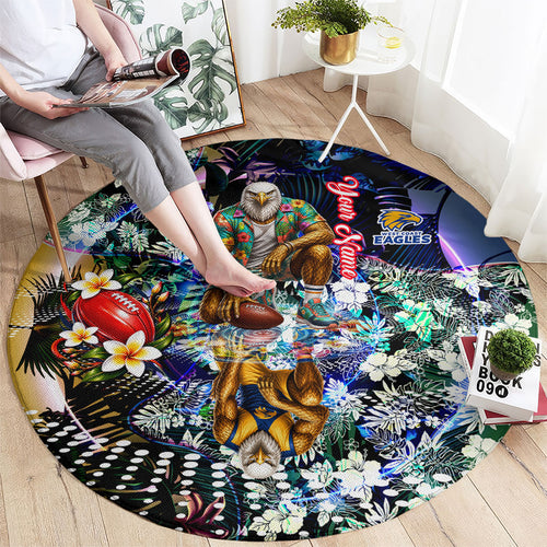 Personalized West Coast Eagles Football Round Carpet Tropical Hibiscus Flowers - Pacific Fusion Style