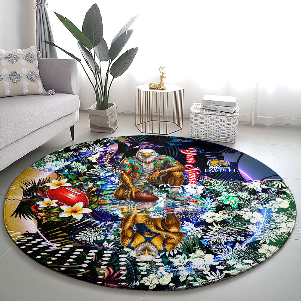 Personalized West Coast Eagles Football Round Carpet Tropical Hibiscus Flowers - Pacific Fusion Style