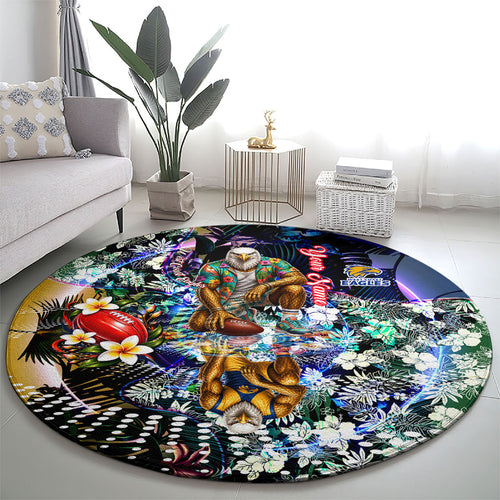 Personalized West Coast Eagles Football Round Carpet Tropical Hibiscus Flowers - Pacific Fusion Style