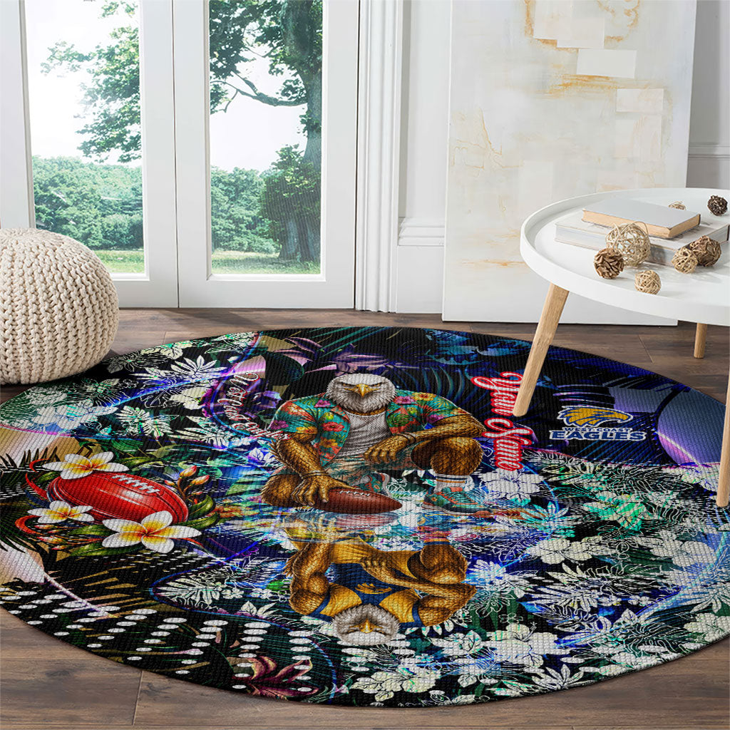 Personalized West Coast Eagles Football Round Carpet Tropical Hibiscus Flowers - Pacific Fusion Style