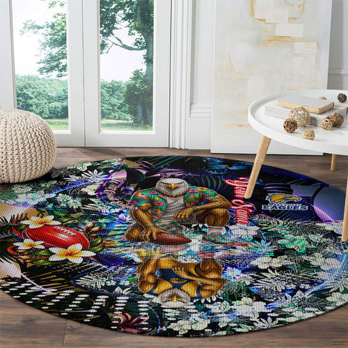 Personalized West Coast Eagles Football Round Carpet Tropical Hibiscus Flowers - Pacific Fusion Style