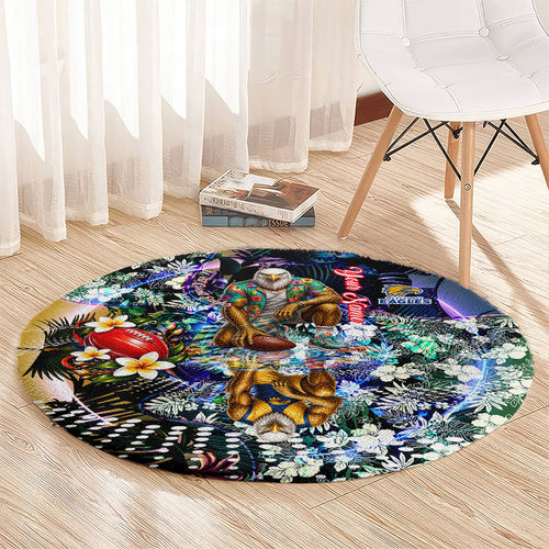 Personalized West Coast Eagles Football Round Carpet Tropical Hibiscus Flowers - Pacific Fusion Style