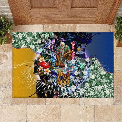 Personalized West Coast Eagles Football Rubber Doormat Tropical Hibiscus Flowers - Pacific Fusion Style