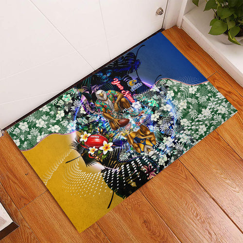 Personalized West Coast Eagles Football Rubber Doormat Tropical Hibiscus Flowers - Pacific Fusion Style