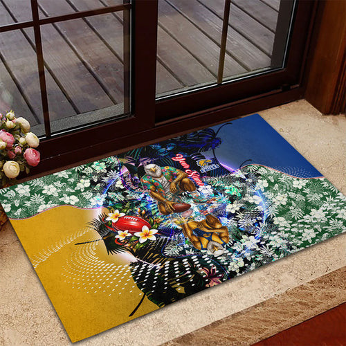 Personalized West Coast Eagles Football Rubber Doormat Tropical Hibiscus Flowers - Pacific Fusion Style