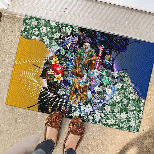 Personalized West Coast Eagles Football Rubber Doormat Tropical Hibiscus Flowers - Pacific Fusion Style