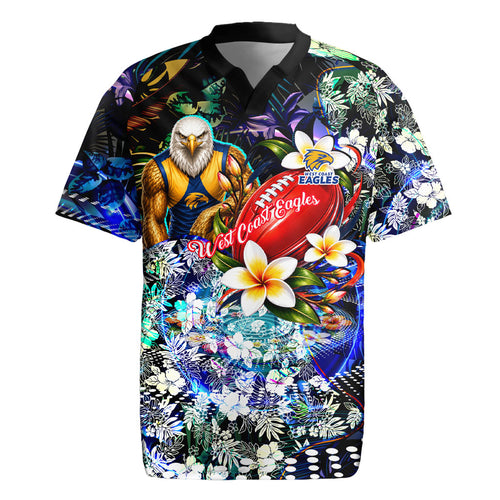 Personalized West Coast Eagles Football Rugby Jersey Tropical Hibiscus Flowers - Pacific Fusion Style