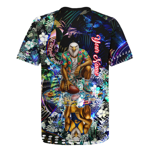 Personalized West Coast Eagles Football Rugby Jersey Tropical Hibiscus Flowers - Pacific Fusion Style