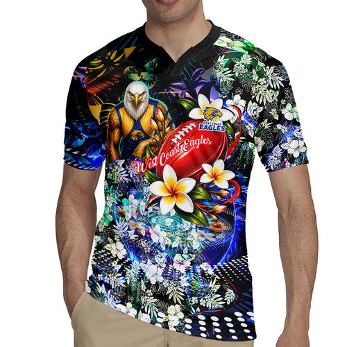 Personalized West Coast Eagles Football Rugby Jersey Tropical Hibiscus Flowers - Pacific Fusion Style