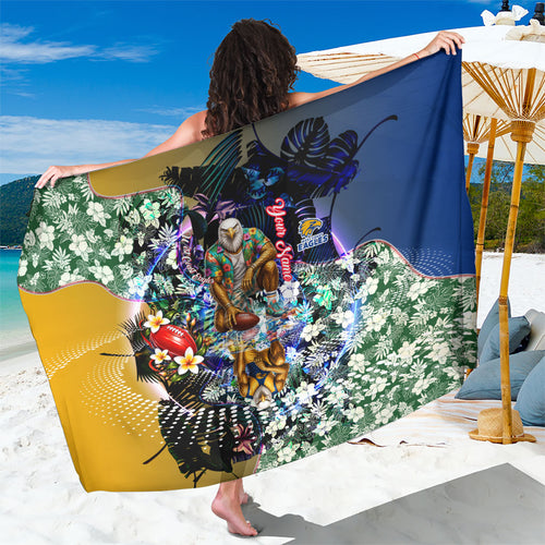 Personalized West Coast Eagles Football Sarong Tropical Hibiscus Flowers - Pacific Fusion Style