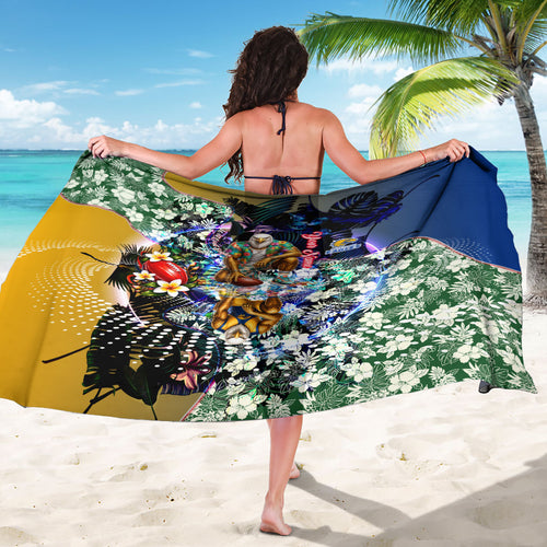 Personalized West Coast Eagles Football Sarong Tropical Hibiscus Flowers - Pacific Fusion Style