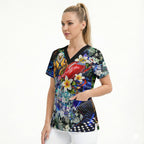 Personalized West Coast Eagles Football Scrub Top Tropical Hibiscus Flowers - Pacific Fusion Style
