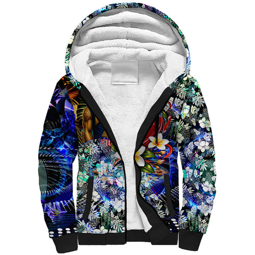 Personalized West Coast Eagles Football Sherpa Hoodie Tropical Hibiscus Flowers - Pacific Fusion Style